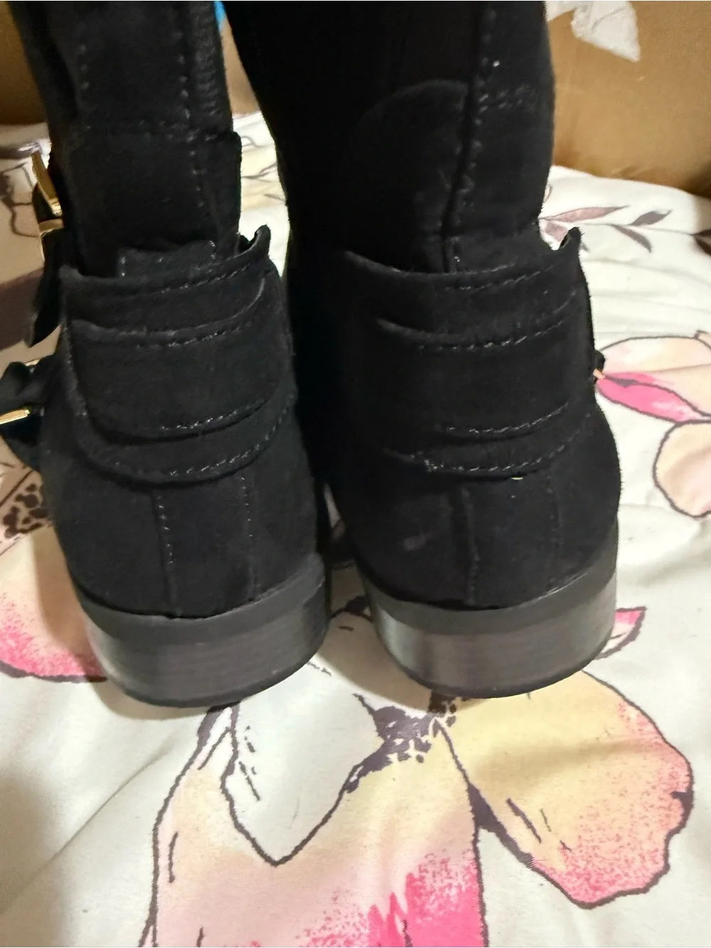Guess Black Over-the-Knee Suede Boots with Gold Zipper & Buckle